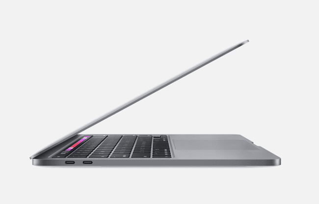 Vue latérale du MacBook M1 13 pouces en gris sidéral