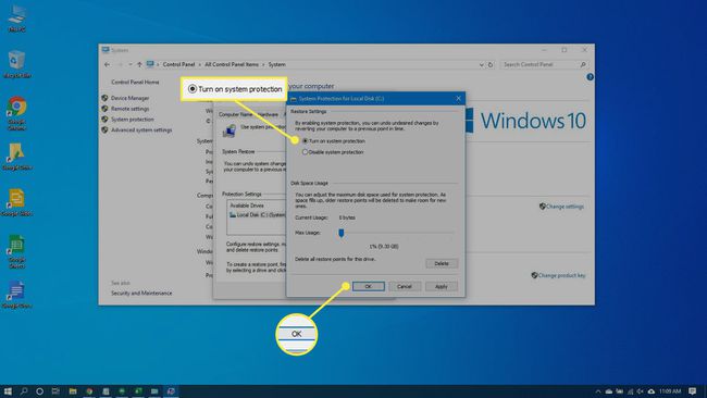 Proteção do sistema no Windows 10.