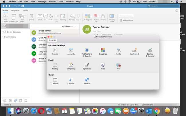 Outlooki eelistused rakenduses Outlook for Mac.