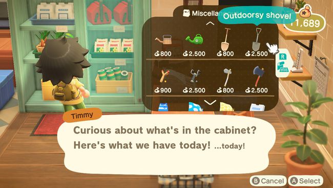 Персонаж Animal Crossing делает покупки в Nook's Cranny
