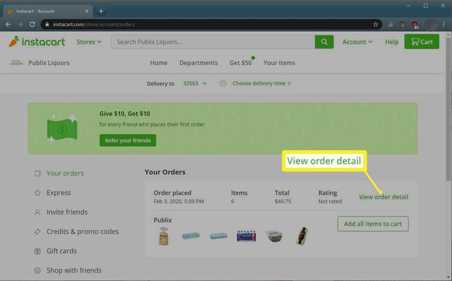 Instacart Bestelldetails anzeigen