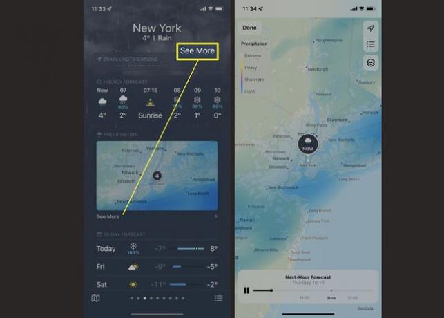 iPhoneWeatherアプリで降水量を表示するために必要な手順。