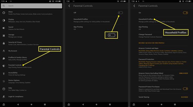 Forældrekontrol, vippekontakt og husstandsprofiler i Fire tabletindstillinger