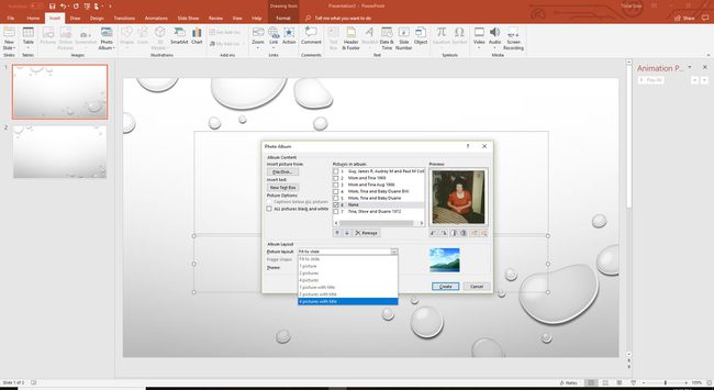 Snímka obrazovky s výberom rozloženia obrázka pre fotoalbum programu PowerPoint.