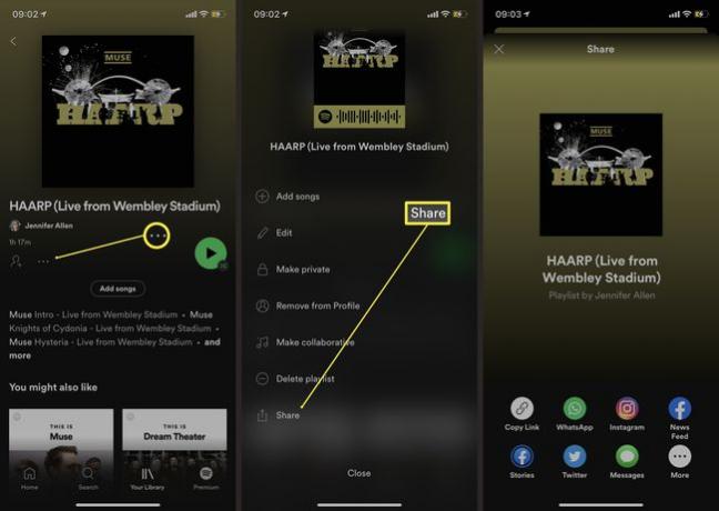 Process för att dela spellista på Spotify smartphone-app