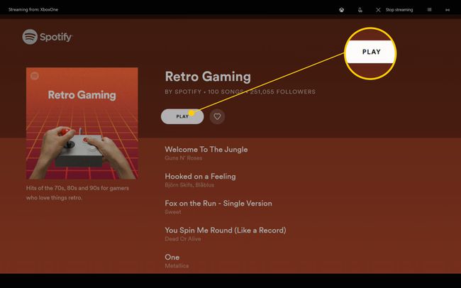 Εφαρμογή Xbox One Spotify με μια λίστα αναπαραγωγής επισημασμένη