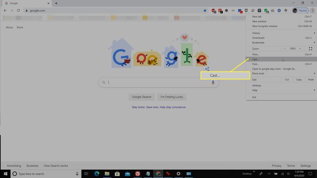 Google Chrome मेनू में कास्ट करें