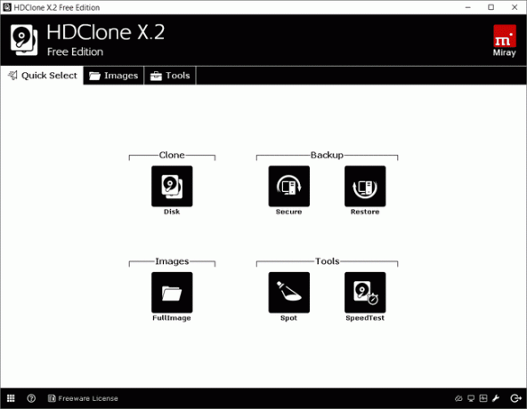 Παράθυρο γρήγορης επιλογής HDClone X.2