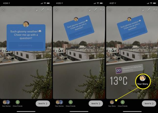 Korištenje naljepnice pitanja Instagram Stories u iOS aplikaciji Instagram na iPhoneu.