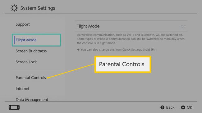 หน้าจอการตั้งค่าระบบสวิตช์ของ Nintendo