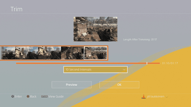 PS4 클립 편집기의 스크린샷.
