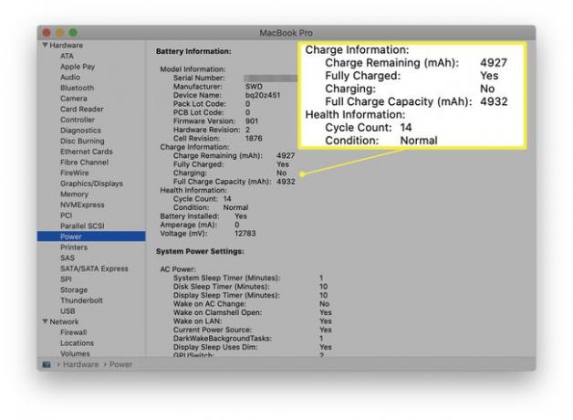 電源情報が強調表示されたMacBookProシステム情報