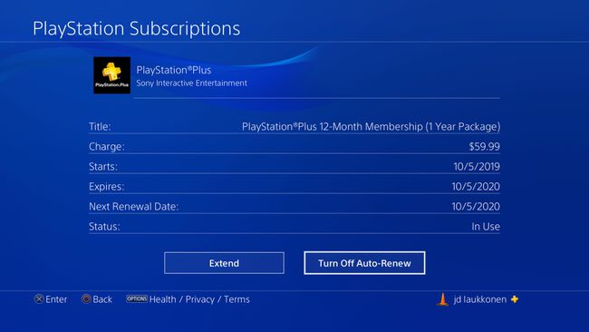 Képernyőkép a PS4 PS Plus lemondási képernyőjéről.