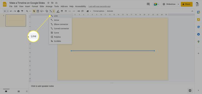 เส้นตรงอย่างง่ายใน Google Slides โดยเน้นเส้นจากเมนูเส้น