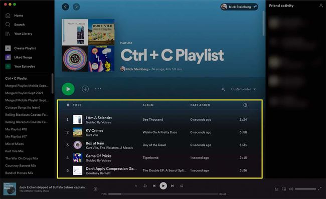 Spotify forMacの新しいプレイリストに曲を貼り付けます。