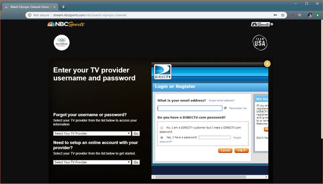 En skärmdump av TV-leverantörens inloggning på NBC Sports.