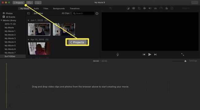 MacのiMovieの「Proects」タブ