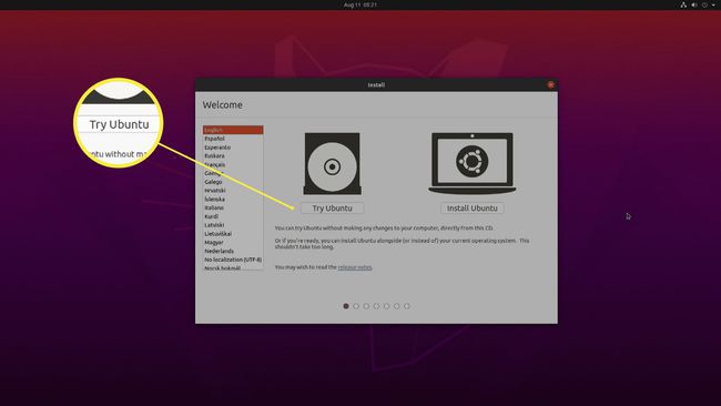 สกรีนช็อตของหน้าต่างการติดตั้ง Ubuntu