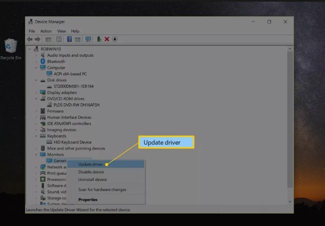 Možnost Aktualizovat ovladač v nabídce Správce zařízení Windows