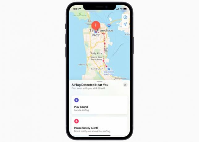 iPhoneで検出されたAirTagのスクリーンショット。