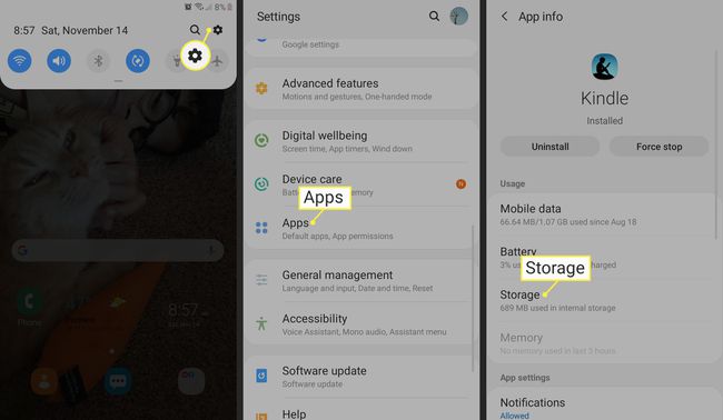 Configurações, aplicativos e armazenamento no Android