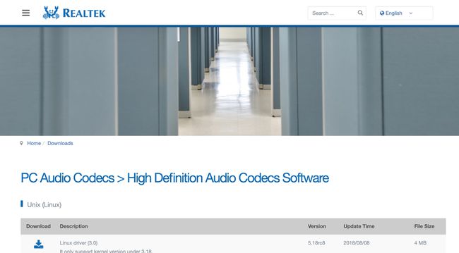 Realtek PC Ses Codec'leri web sayfası