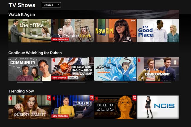 Home page di Netflix per la TV