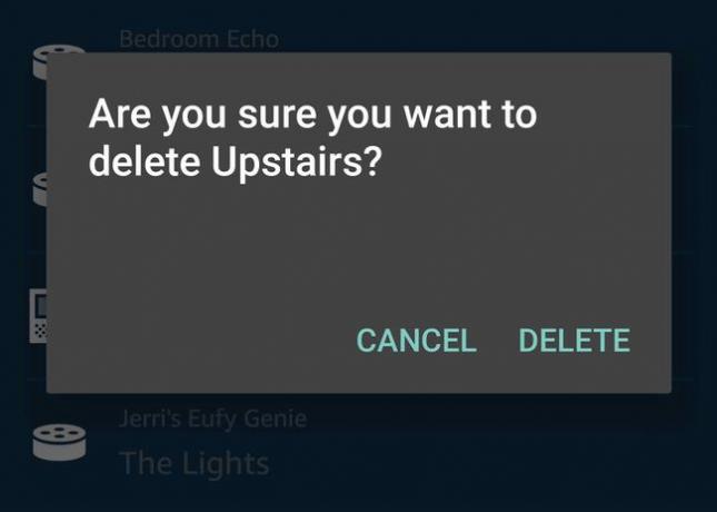 Raderingsbekräftelse för Alexa Home-grupp.