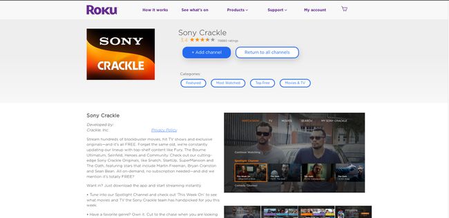 Canalul Sony Crackle Roku