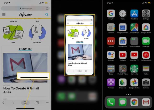 Sveip opp svart linje, midlertidig skjerm, startskjerm på iPhone X