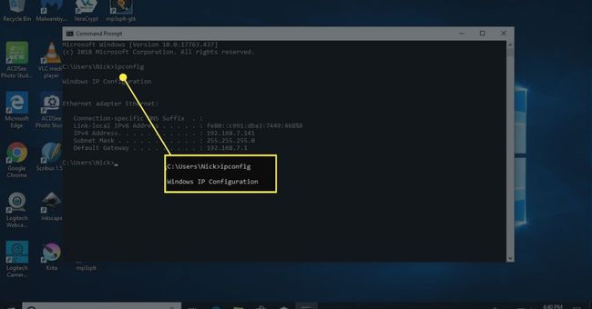 Use ipconfig para encontrar la IP de su enrutador en Windows