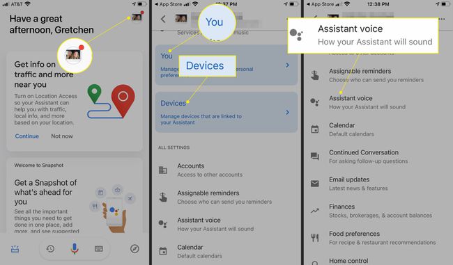 プロフィール写真と追加設定が強調表示されたGoogleアシスタントアプリ