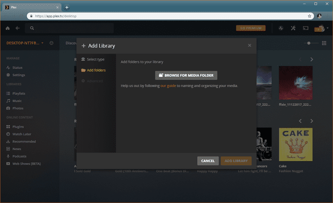 メディアライブラリをPlexに追加するスクリーンショット。
