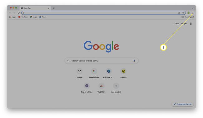 Гоогле Цхроме са истакнутом иконом три тачке.