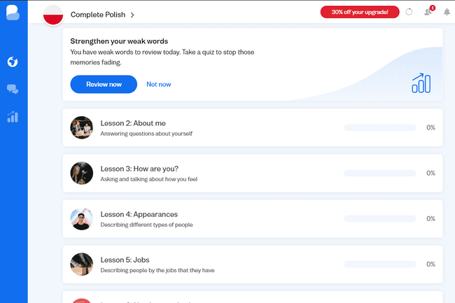 폴란드어 Busuu 언어 학습 페이지