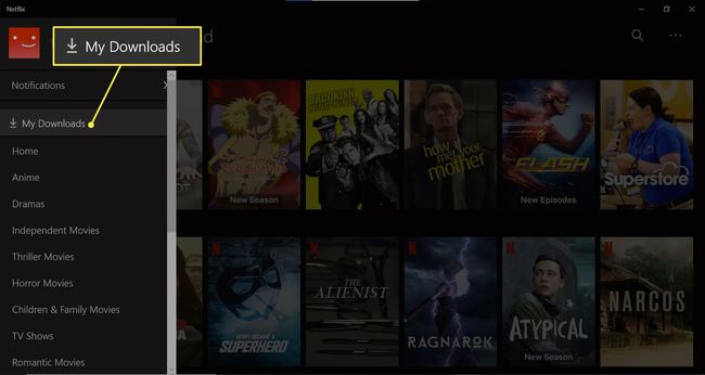 NetflixWindowsアプリでダウンロードにアクセスする。