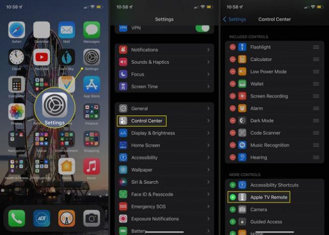 आईफोन पर सेटिंग्स कंट्रोल सेंटर ऐप्पल टीवी रिमोट