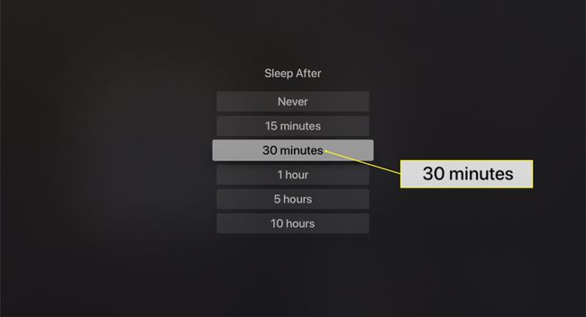 Možnosti Sleep After z označenimi 30 minutami