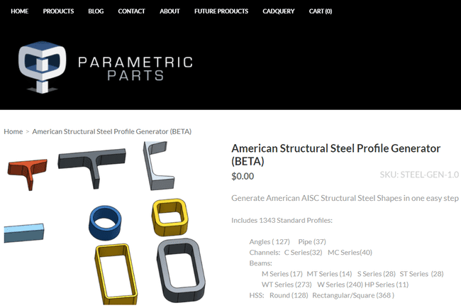 Parametric Parts Americký návrh generátoru profilů konstrukční oceli