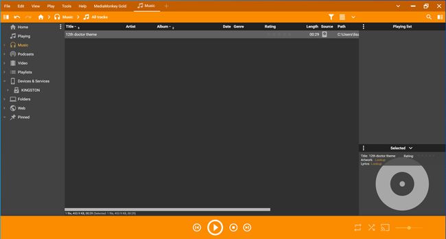 MediaMonkey ინტერფეისი Windows 10-ში.