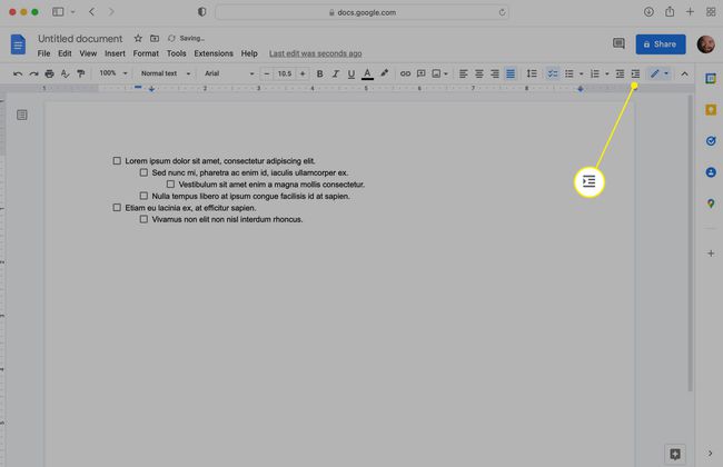 Uma lista de verificação de vários níveis no Google Docs