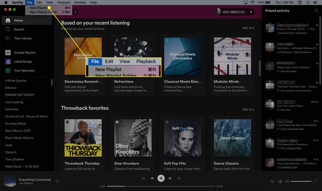 Spotifyデスクトップは新しいプレイリスト001を作成します