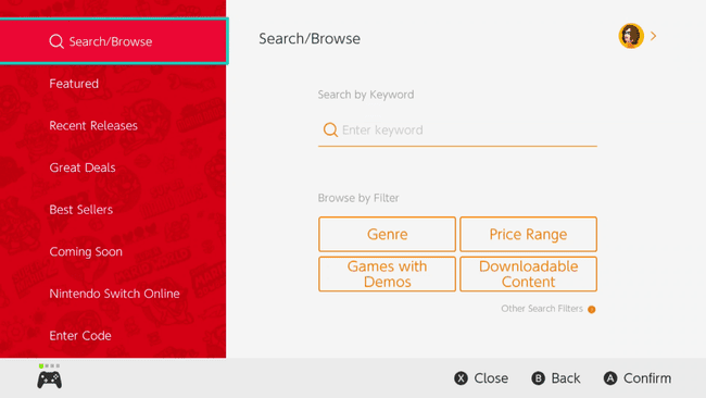 Nintendo eShop에서 강조 표시된 SearchBrowse.