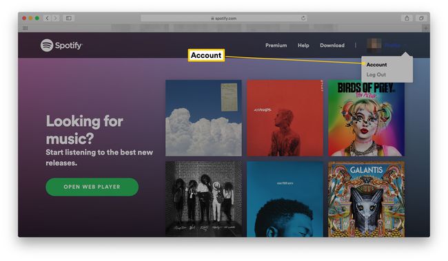 Strona główna Spotify z podświetlonym kontem