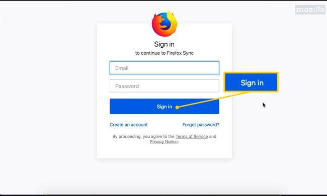 Botón de inicio de sesión para Firefox Sync en la web