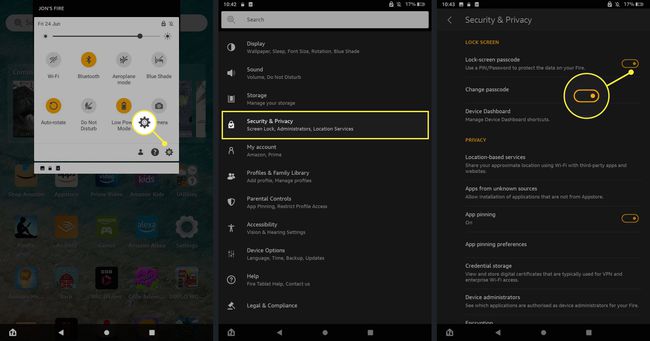 Кроки для переходу до налаштувань безпеки для екрана блокування на Amazon Fire Tablet.
