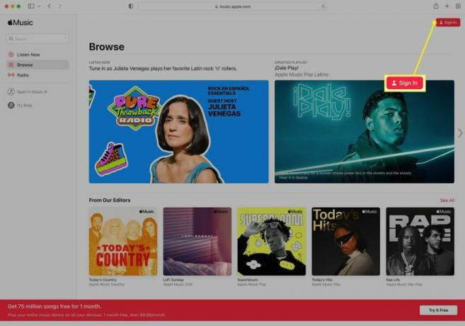 Apple Music Web サイトにサインインする