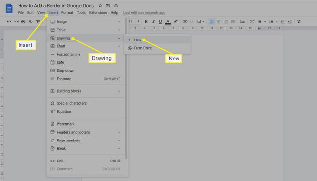 Inserindo um novo desenho no Google Docs