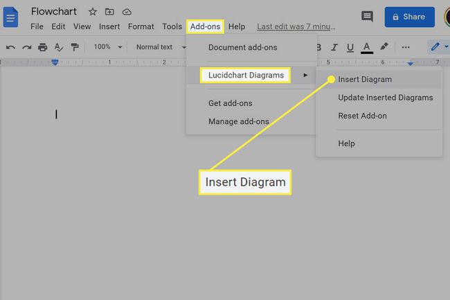 เมนูเสริม Lucidchart Diagrams ใน Google เอกสาร