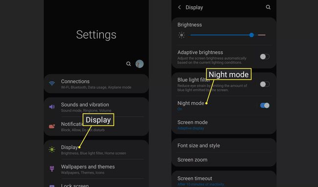 Android ayarlarında Ekran ve Gece modu